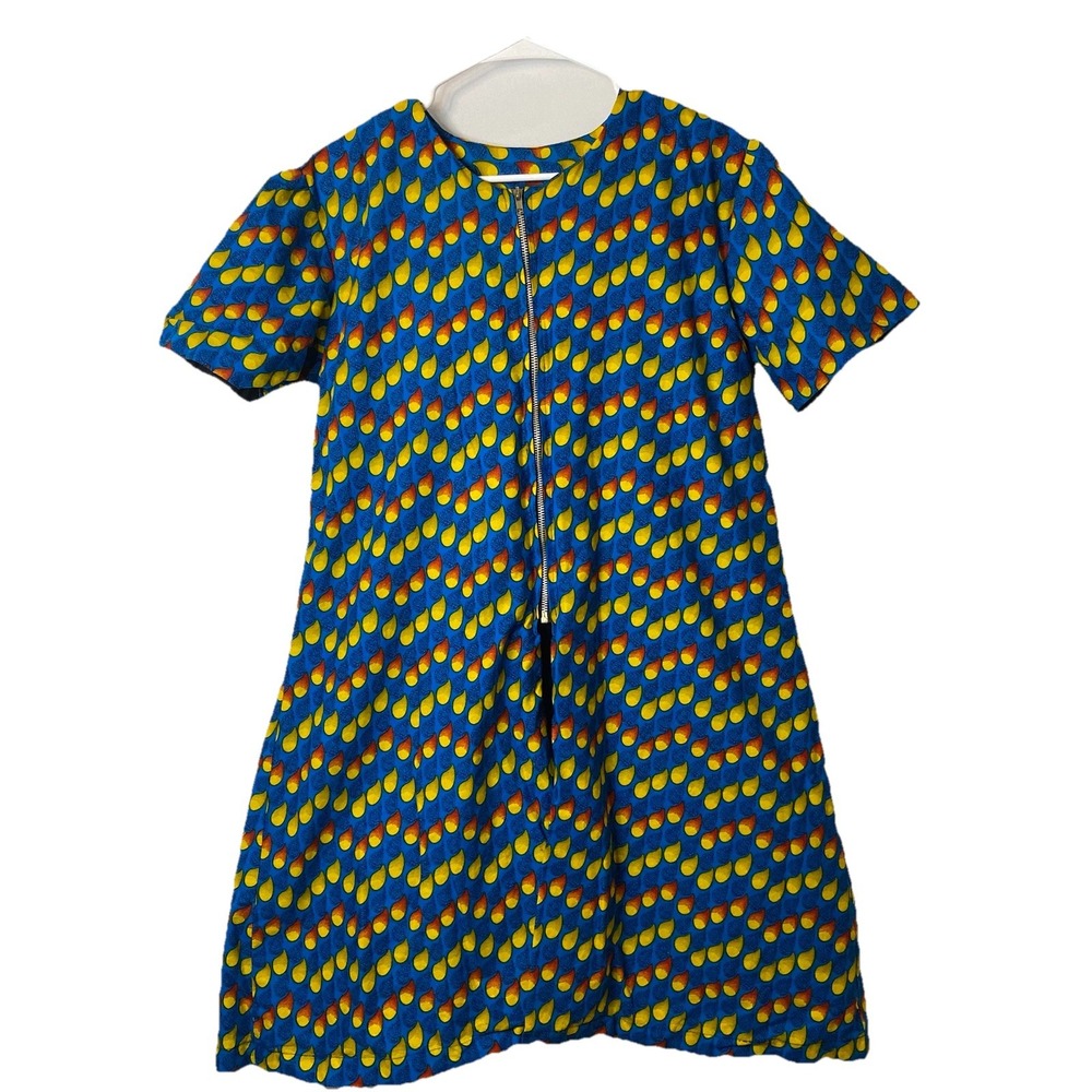 Multicolor Abstract Print Dress Size L‎ Half Zip Front Blue Red Yellow